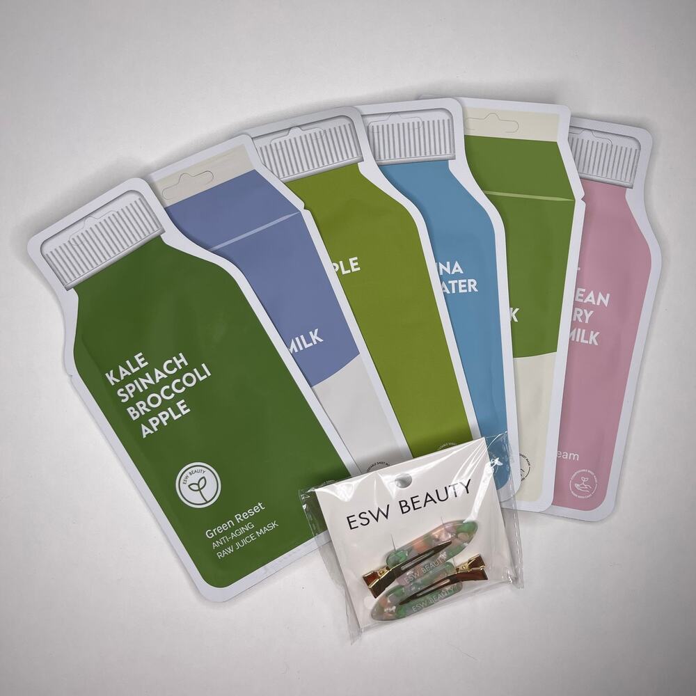 ESW Beauty — Set of 6 Face Masks + Hair Clips K-Beauty Korean Vegan Skincare NEW